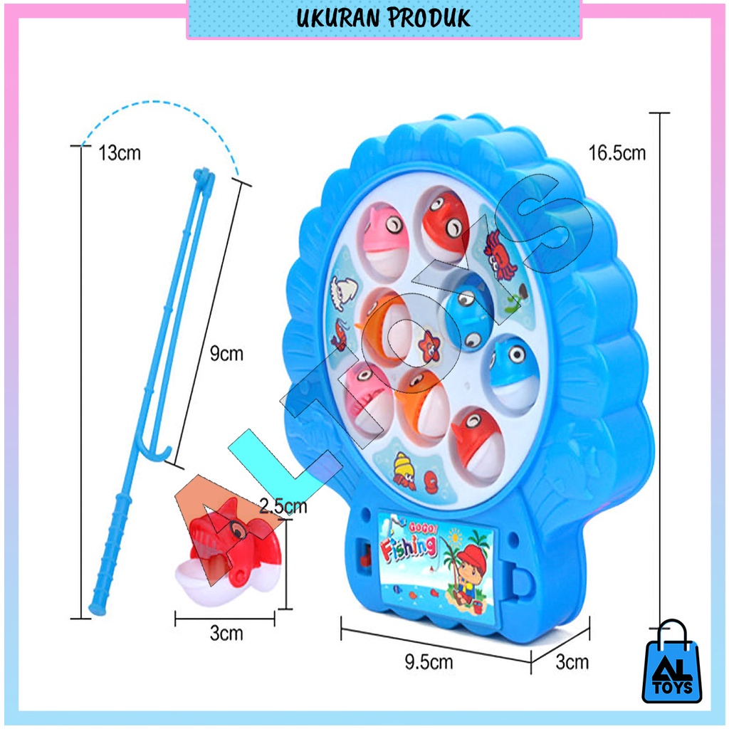 Fishing Game Mainan Pancing Putar Otomatis Lampu / Musik Aneka Model Ikan / Persegi / Pancing Magnet / Pancing Kolam MU04