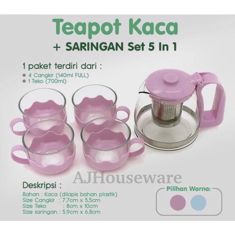 Jual Teapot Kaca Saringan Set 5 In 1 Teko Kaca Dan Cangkir Kaca Dilapisi Plastik Shopee 5884