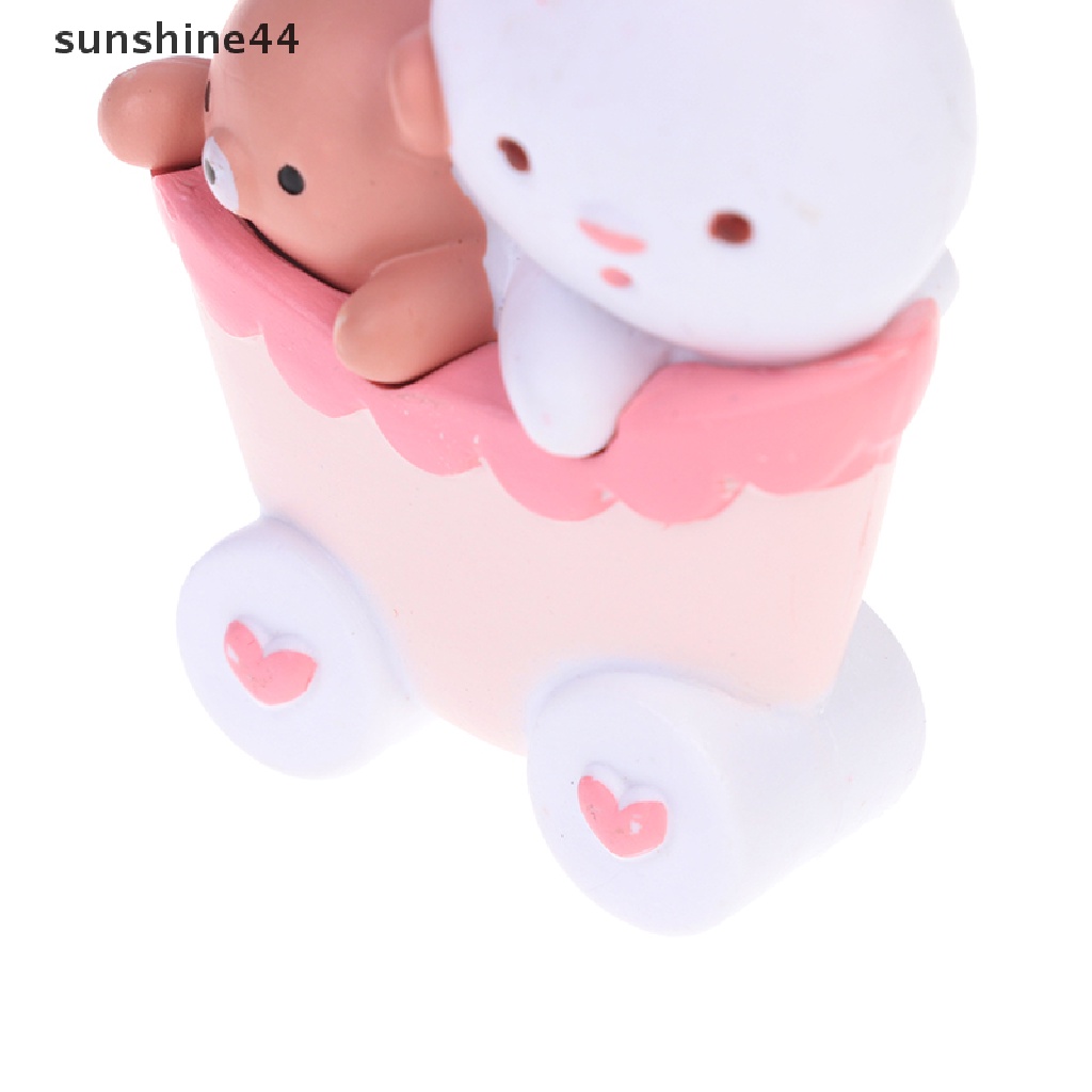 Sunshine 3Pcs Ornamen Kereta Kartun Kelinci Bahan Resin Untuk Dekorasi Kue Paskah