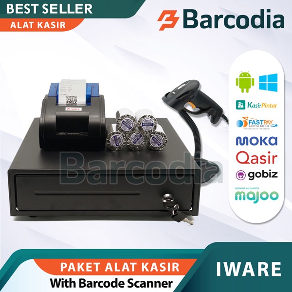 PAKET KASIR ANDROID BLUETOOTH (CASH DRAWER+PRINTER+SCANNER+KERTAS)