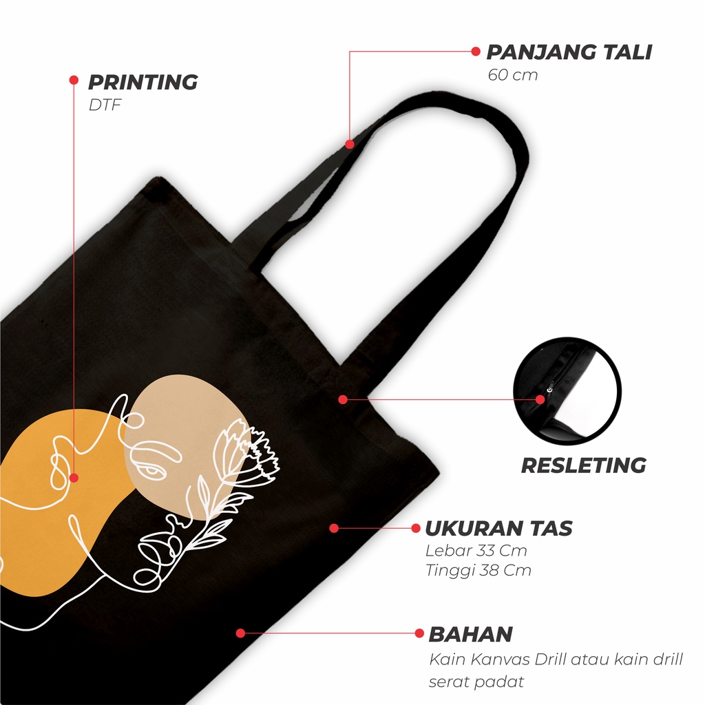 Sevine Tote Bag Resleting Tas Wanita Totebag Nordic Style Aesthetic Black Series Hitam - WGF1