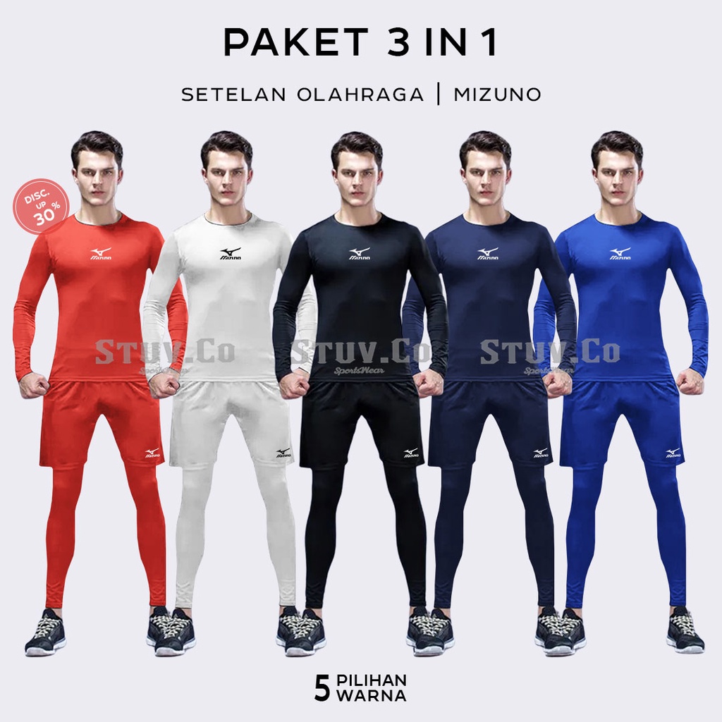 3IN1 STELAN OLAHRAGA MANSET BASELAYER THUMBHOLE  LEGGING PANJANG DAN CELANA PENDEK UNISEX KEREN