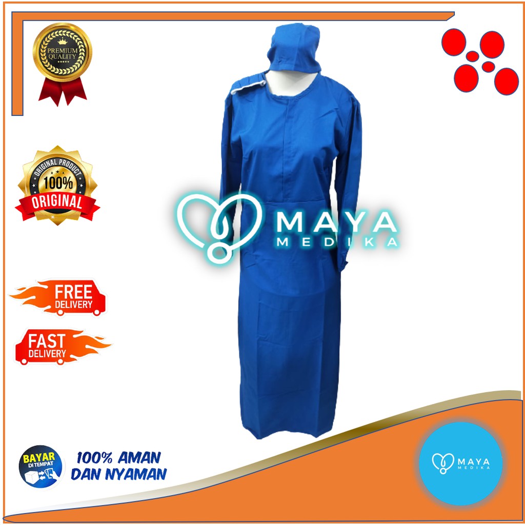 Baju OK GAMIS Biru Benhur Lengan Panjang Resleting