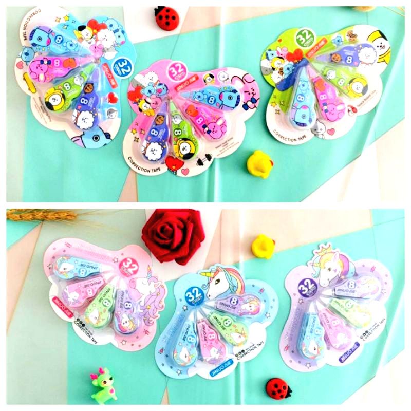 Correction Tape Roll Tip Ex SET 8 meter dapat 4 pcs Unicorn