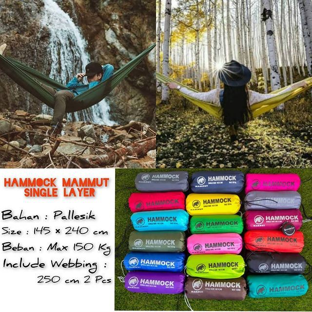 HAMMOCK CAMPING SINGLE SIZE 145 x 240 - FREE WEBBING 2M - AYUNAN OUTDOOR