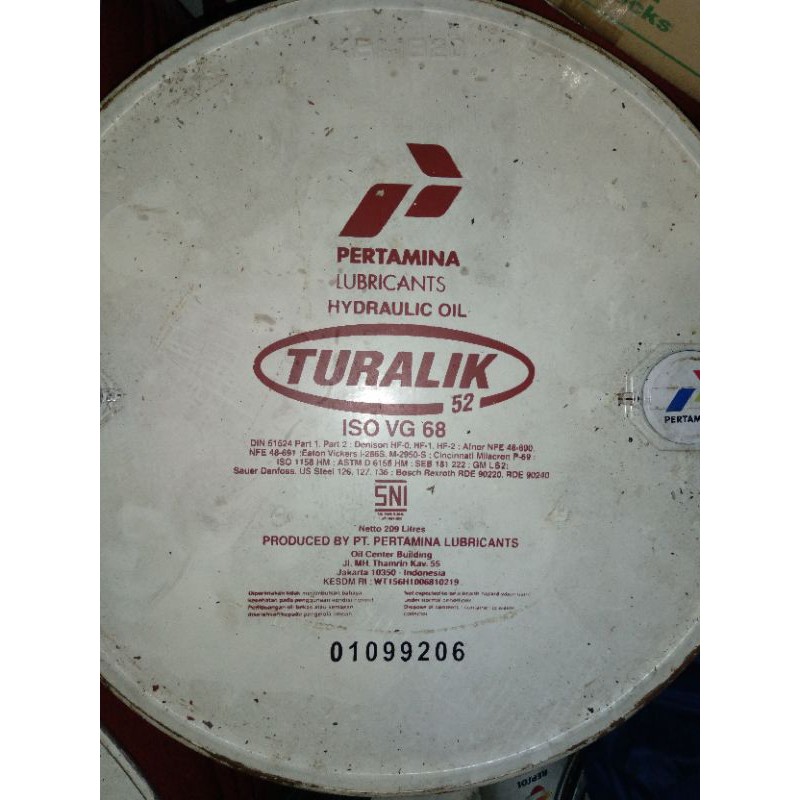 Pertamina Hidrolis Turalik 52 ISO VG 68 209 Liter -Oli Hidrolis-