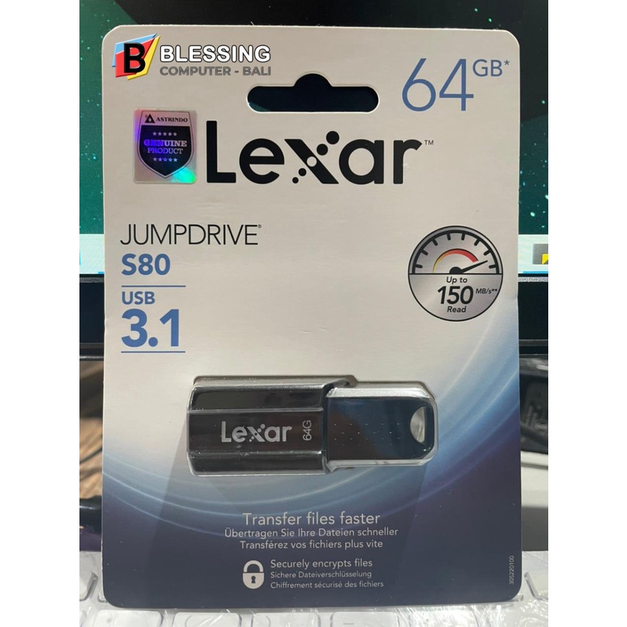 Flashdisk 64GB LEXAR JumpDrive S80 USB 3.1 LJDS080064G-BNBNG