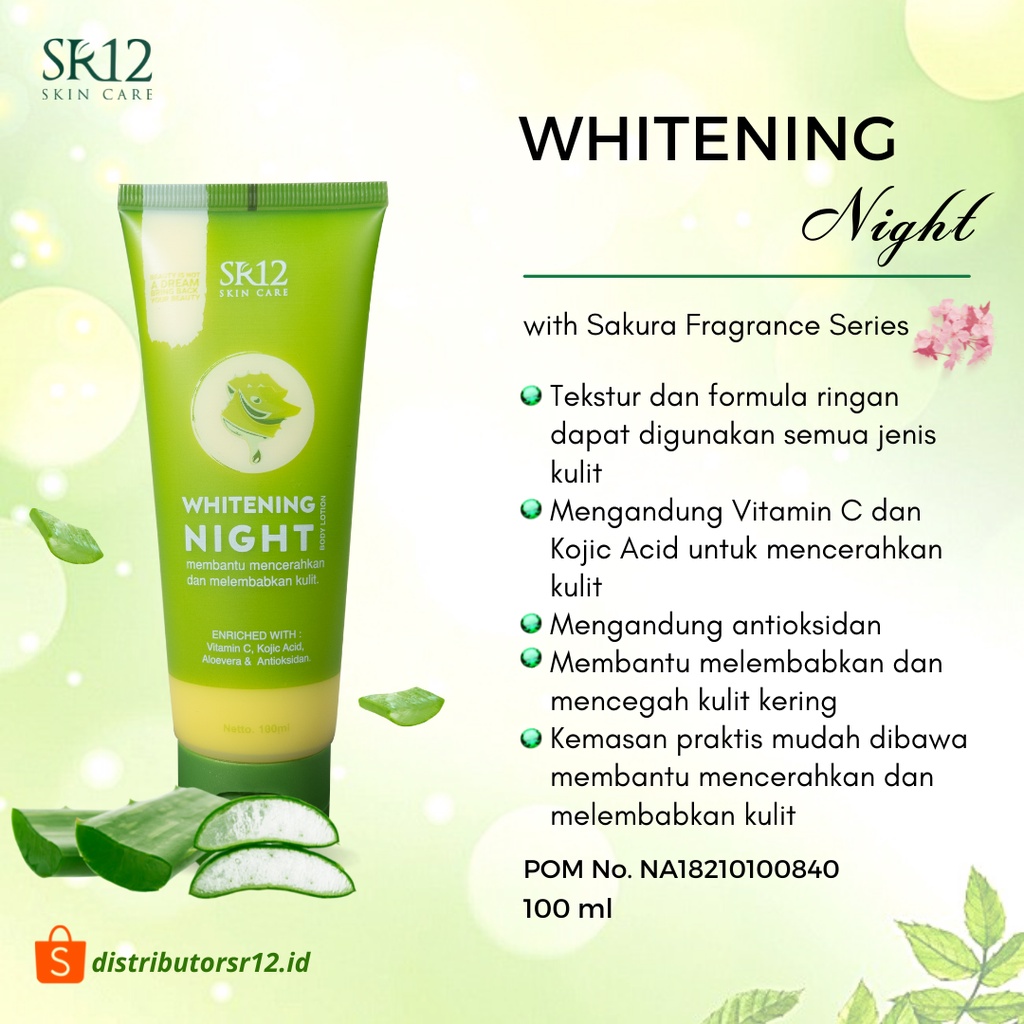 Whitening Night Body Lotion SR12 Lotion Pemutih Badan BPOM Mencerahkan Kulit Anti Oksidan