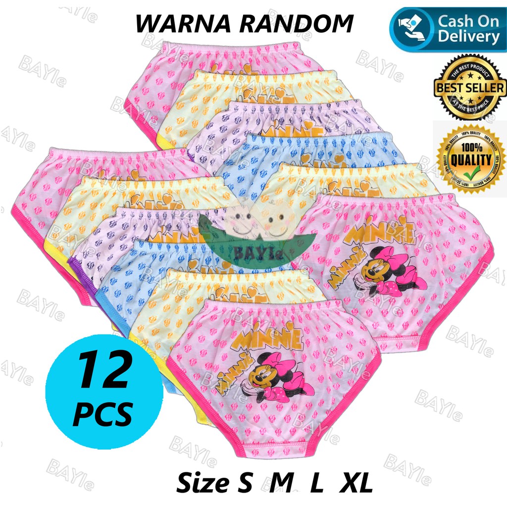 BAYIe - 12 PCS Celana Dalam / CD Anak Cewek Perempuan  Motif MINNIE LILY Size S, M, L, XL