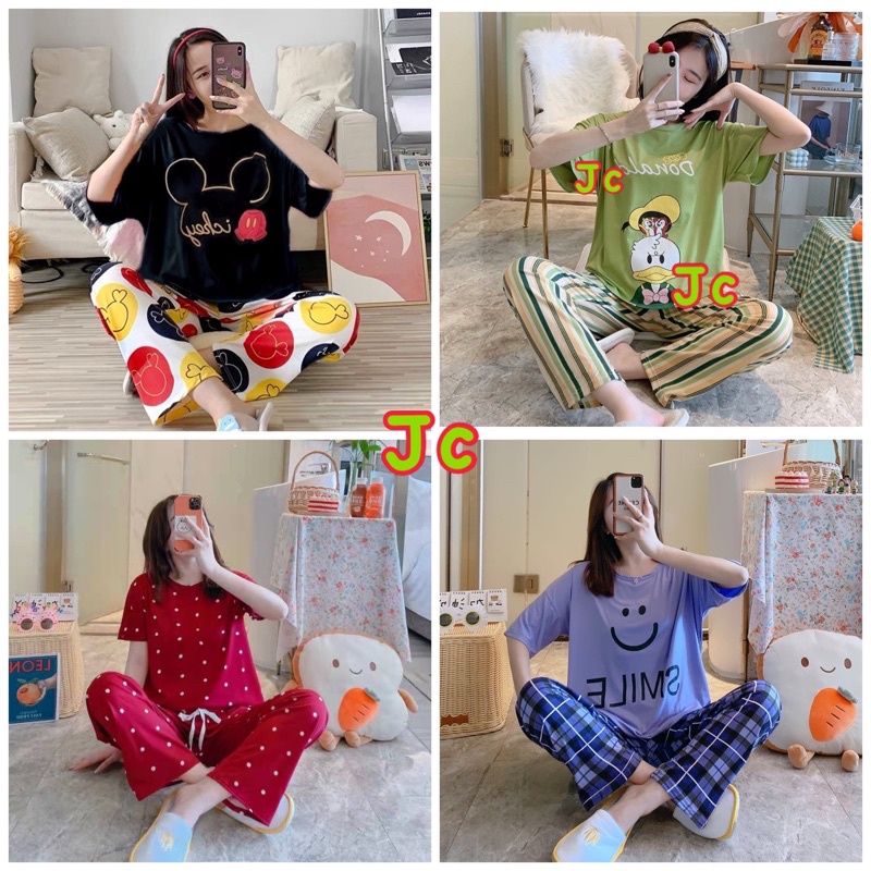 JC- SETELAN BAJU TIDUR PIYAMA WANITA IMPORT CP / Stelan Oversize Korea CP import / Stelan wanita murah import