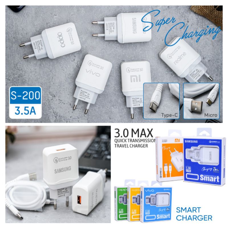 Charger Brand S-200 Fast Charging Qualcomm 3.0 TC Brand Fast Charging Q.C 3.0
