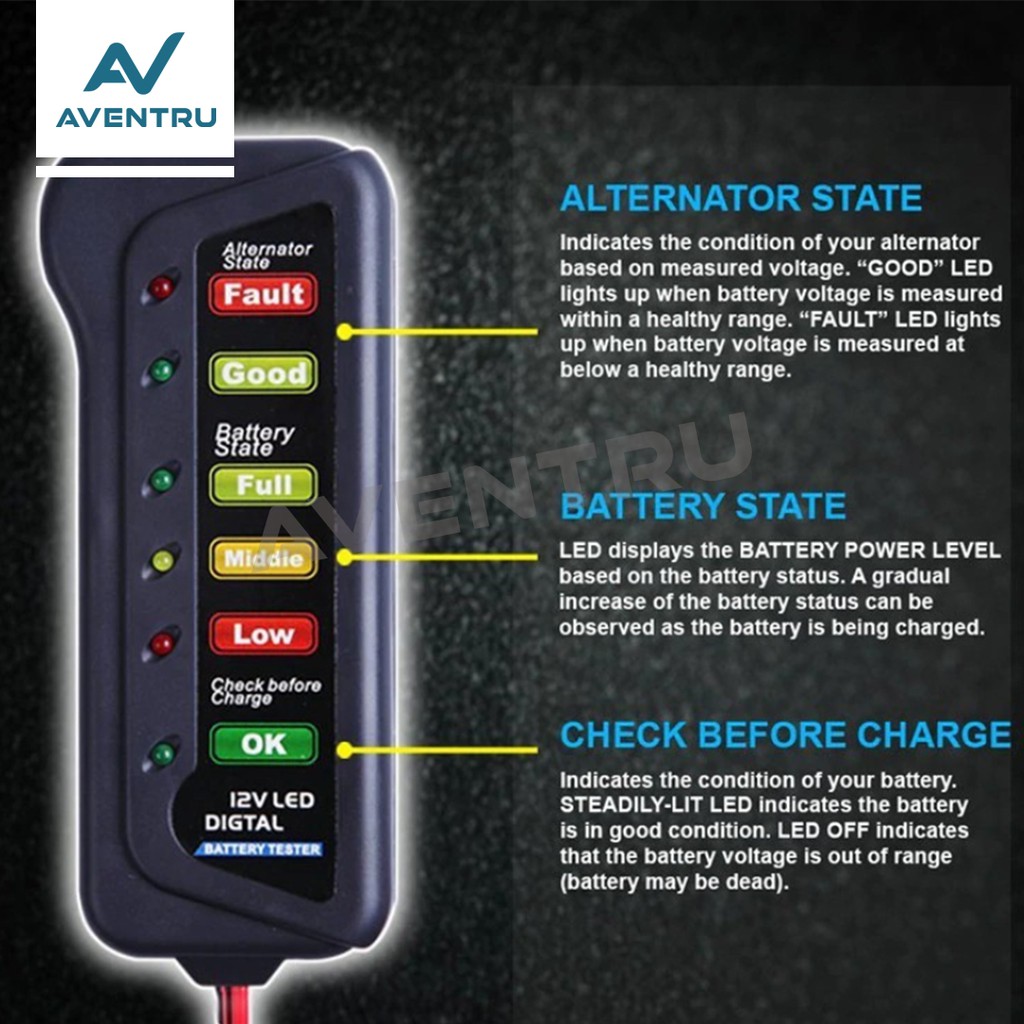 12V Car Battery Tester Digital 6 LED Display Dinamo Aki Motor Mobil