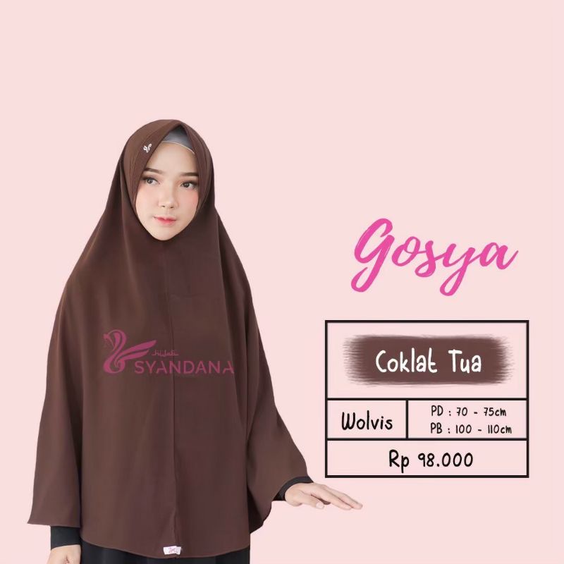 Hijab Syandana Gosya (L) Warna Baru Dan Lama Khimar Bergo Kerudung Jilbab Instan-Coklat tua