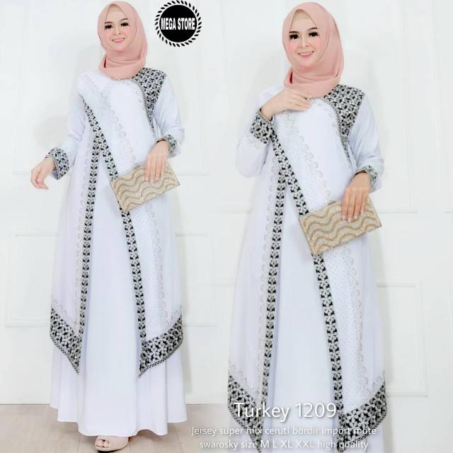 Gamis Abaya Arab Putih - Abaya Dubai Premium - Gamis Turkey 1209