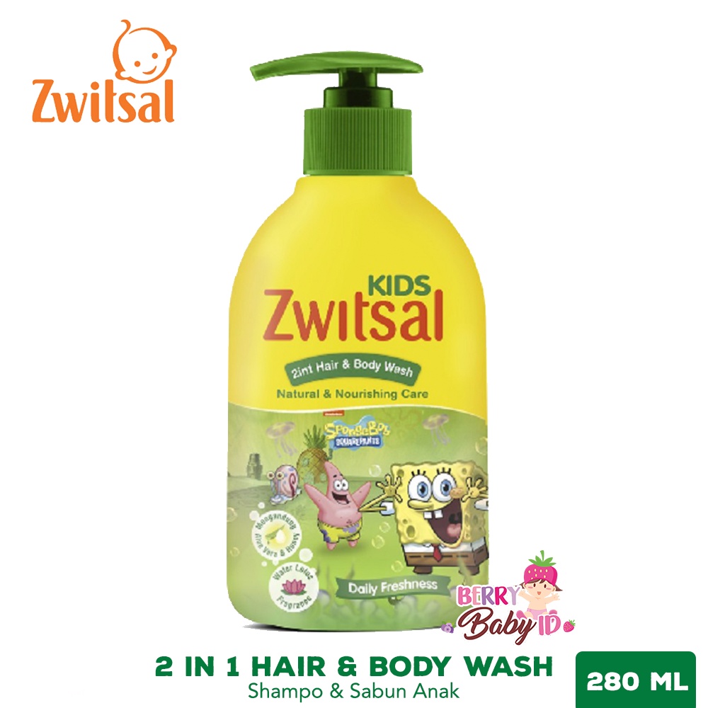 Zwitsal Kids 2in1 Hair &amp; Body Wash Spongebob Sabun &amp; Shampo Anak 280 ml Berry Mart