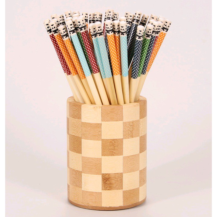 Sumpit Kayu Bambu Motif Ujung Bergambar Panda (24cm)-2