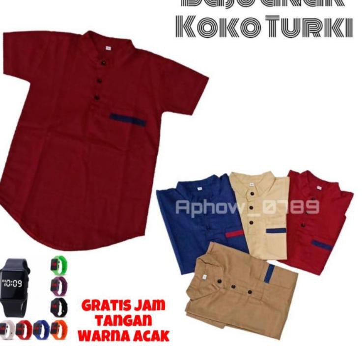 ♂ Baju koko anak laki laki usia 3-12 tahun baju koko turki kurta gratis jam tangan led ❀
