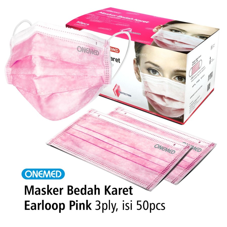 Masker Karet Pink OneMed Box 3 Ply 50pcs