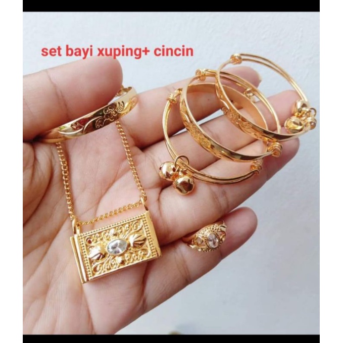 SEPAKET GELANG KALUNG CINCIN XUPING + BLANDONG ALPAKA 3 BULANAN BAYI BALI
