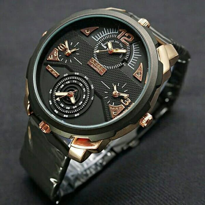 Jam Tangan Pria / Cowok Diesel Four Watch Rantai Black Rosegold