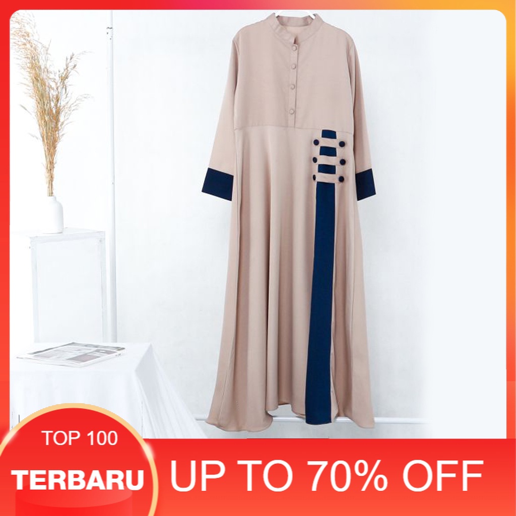 Baju Muslim Wanita Branded GAMIS LONG DRESS HAINI WARNA CREAM