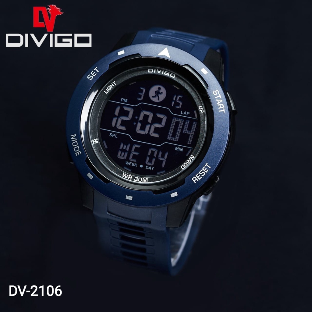 Jam Tangan Pria Digital DIVIGO DV-2106 Man / Jam Tangan Digital LED Original Water Resistant 3ATM