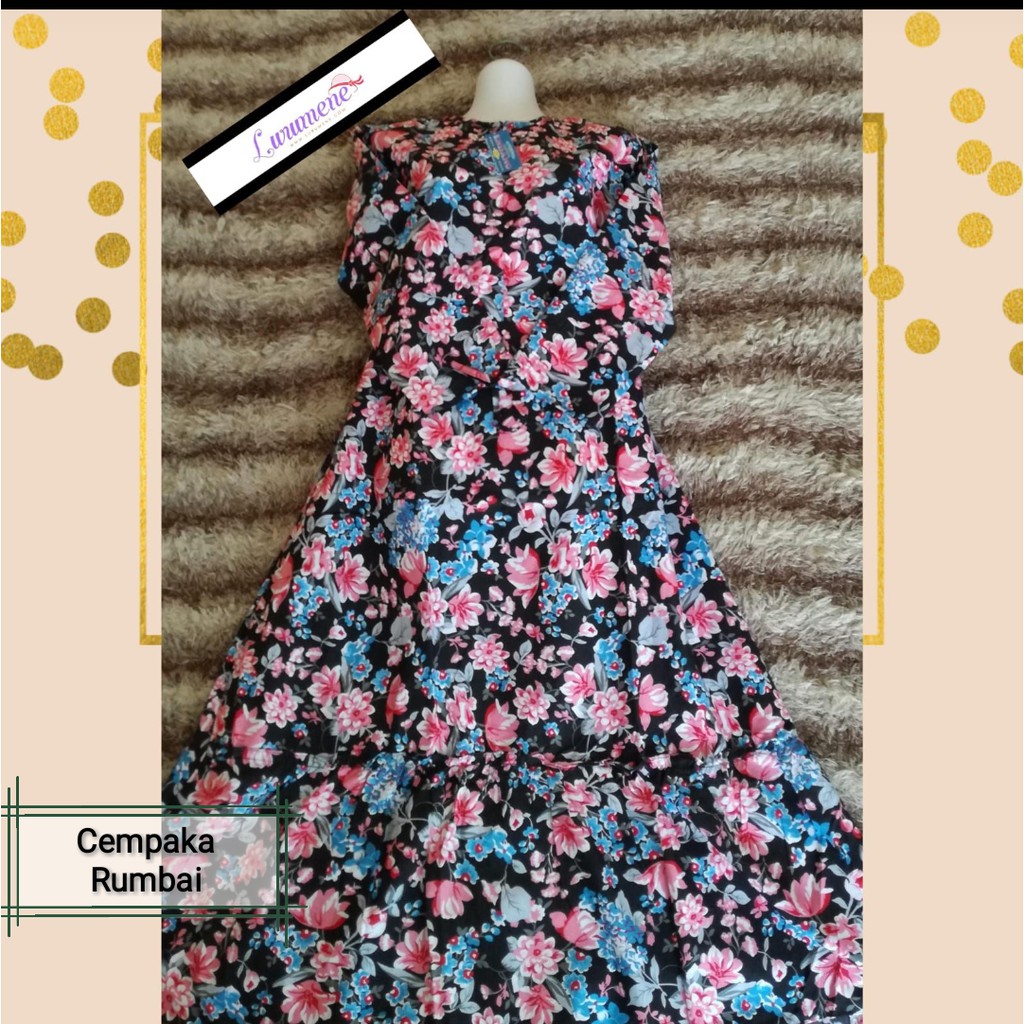 Gamis Katun Halus Motif Cempaka Rumbai