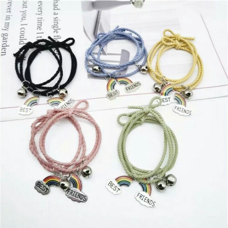 BRGUNIK 2 Pcs Gelang Magnet Couple Gelang hitam etnik bead Tali Attract Braided Bracelet/Friendship Rope Chinese Idioms Wrist Chain Jewelry Staunch Lover/Adjustable Braid Rope Bracelet A063 R385