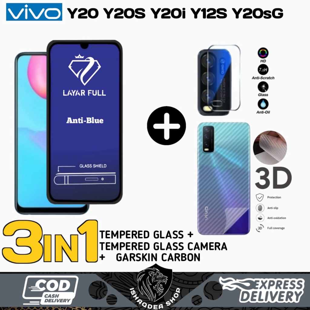 Promo 3in1 Tempered Glass Blue Light Vivo Y20 Y20S Y12S Y20i Y20sG Y21 Y21S Y33S Y53S Y53 Bonus Lens