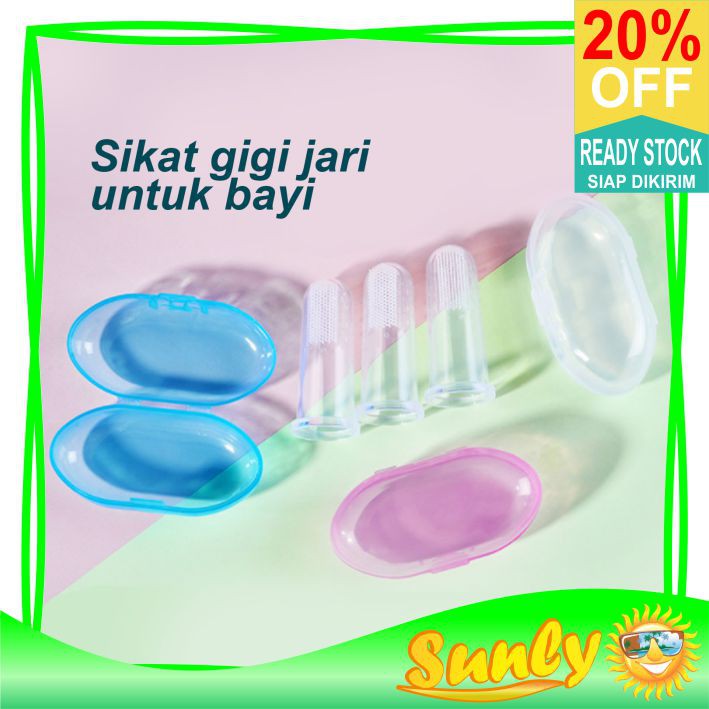 ☀ Sunly ☀ A117 Sikat Gigi Gusi dan Lidah Bayi Free Kotak Teether Bayi Silikon