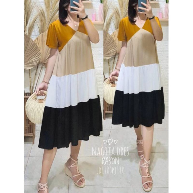 Midi dress rayon premium/midi dress wanita kombinasi/dress wanita nagita/dress nagita rayon.