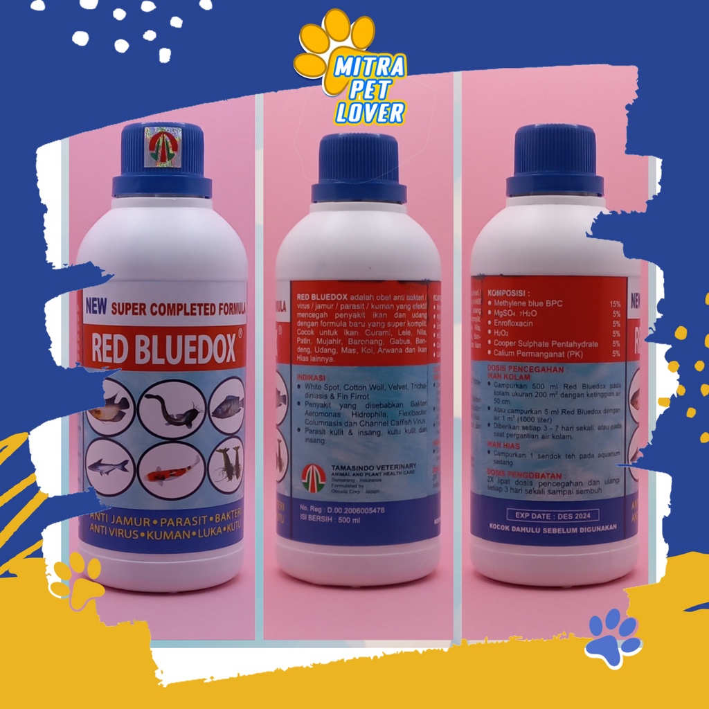 OBAT ANTI JAMUR BAKTERI &amp; VIRUS PADA IKAN - RED BLUEDOX 500 ML ORIGINAL - ANTI KUMAN PARASIT LUKA KUTU &amp; SAKIT PADA IKAN FISH UDANG - MURAH GARANSI KUALITAS - PET ANIMAL HEALTHCARE VETERINARY TAMASINDO OBAT VITAMIN HEWAN BINATANG PELIHARAAN MITRAPETLOVER