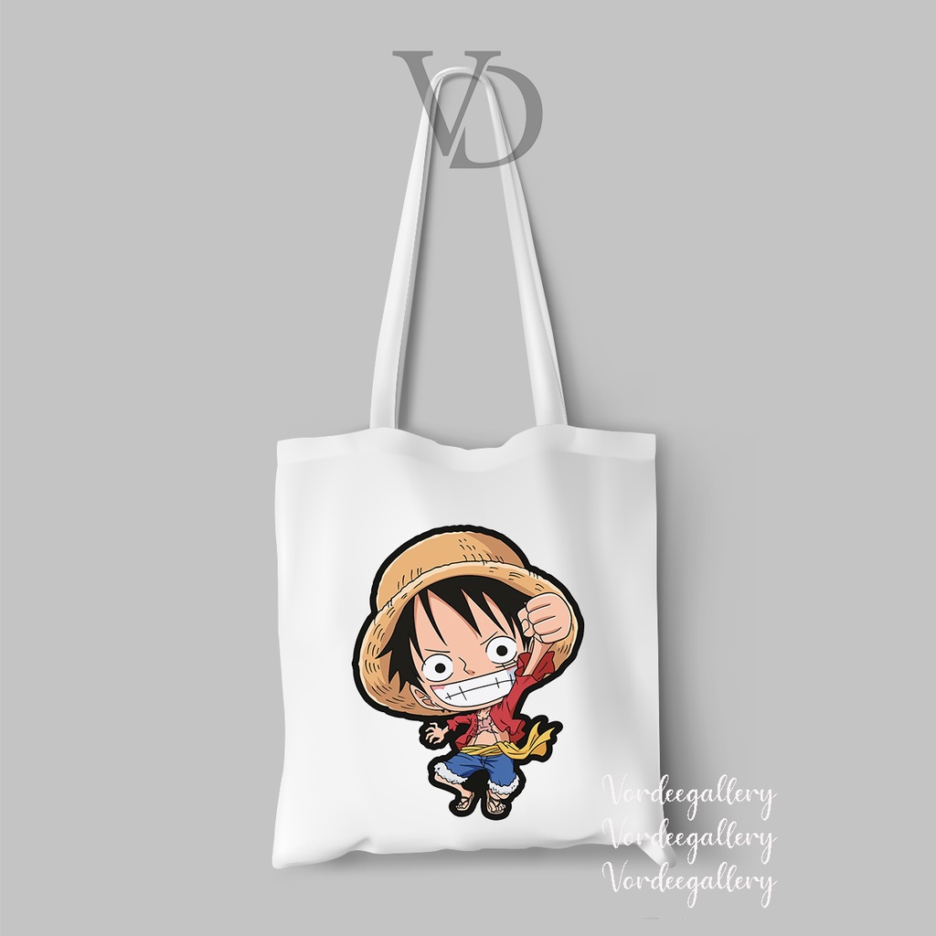 tote bag kanvas gambar one piece chibi cute nami luffy zoro / tas anime jepang ver 1