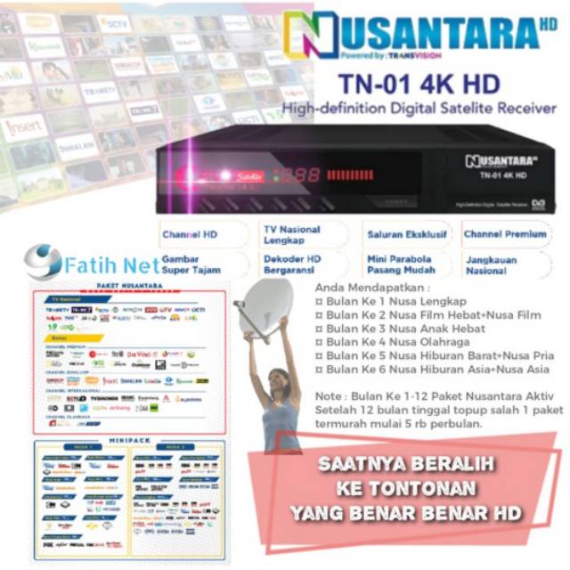 Antena Parabola 45cm lengkap receiver Tranvision Nusantara Hd lengkap channel