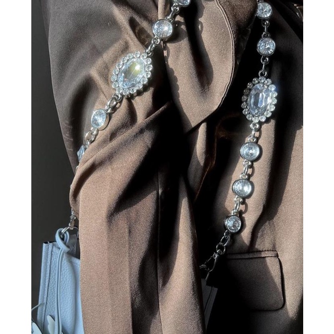 full diamante 72 cm silver hardware bag chain strap rantai tas kristal