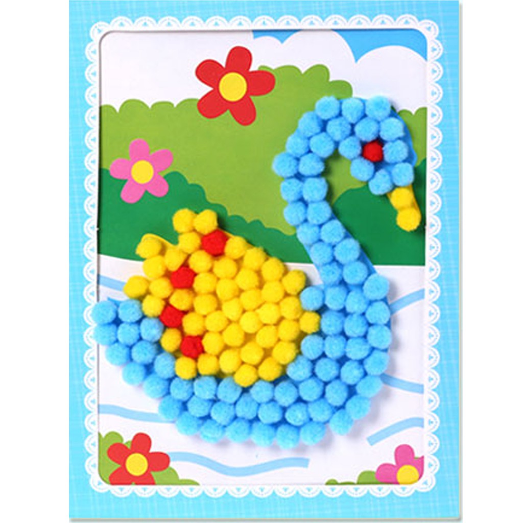 ED24 TEMPEL POM POM, DIY MAINAN EDUKASI ANAK STICKER PRAKARYA GOODIE BAG MONTESSORI IMAJIKIDO-Angsa/Swan