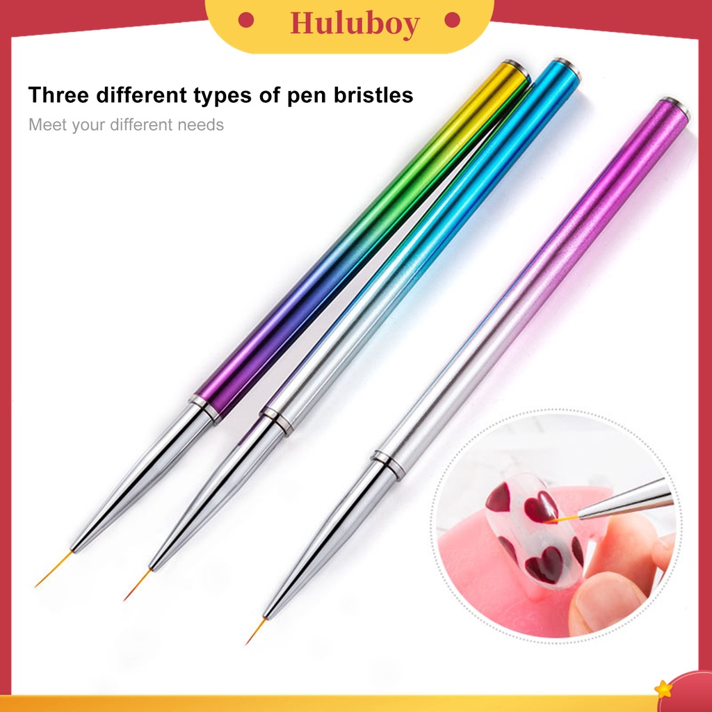 Huluboy Huluboy♡ 3pcs / Set Pen Brush Nail Art Bahan Nilon Wol Mudah Digunakan Untuk Salon