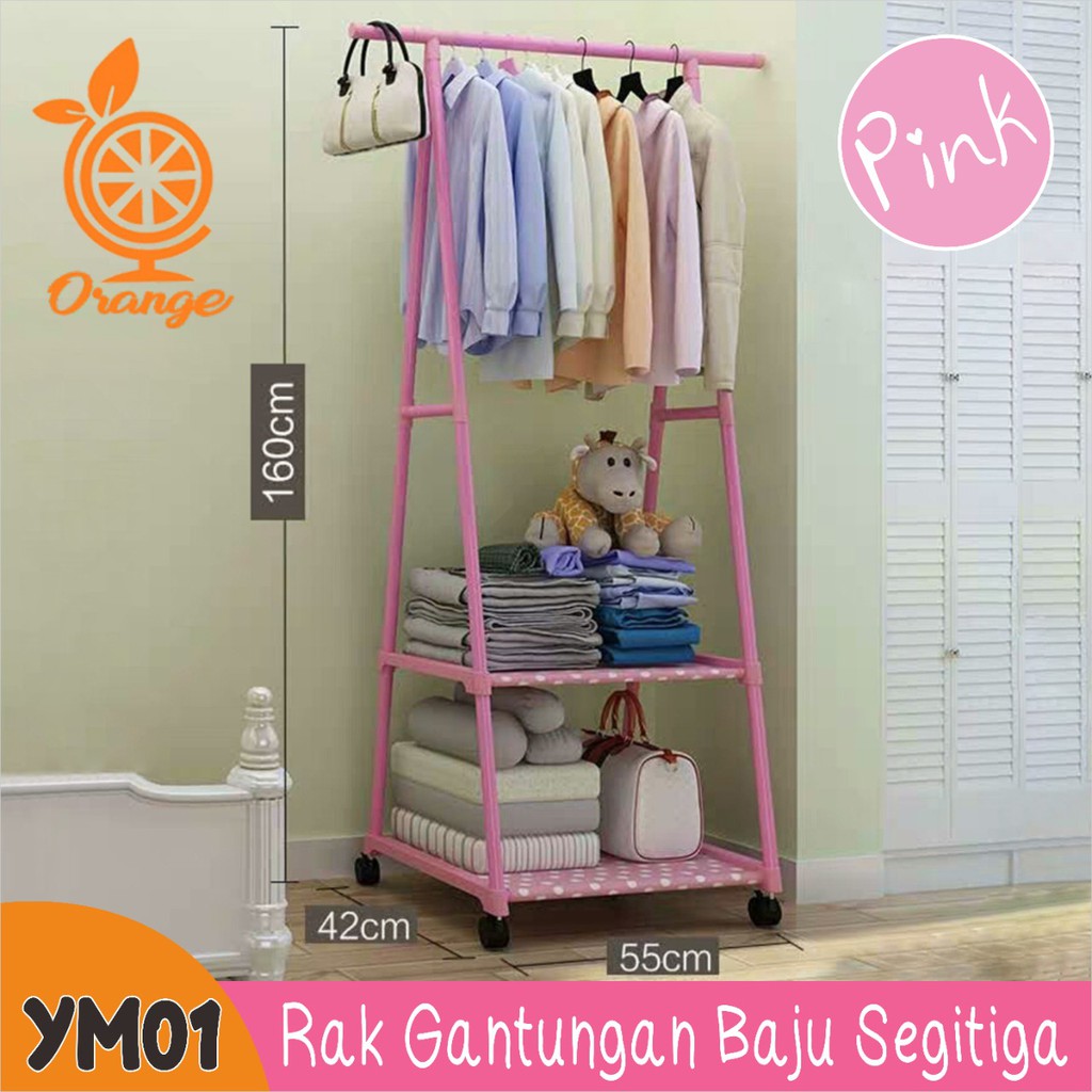 Rak Gantungan Segitiga Triangle Stand Hanger Gantungan Baju Serbaguna Roda 4 Rak jemuran serbaguna