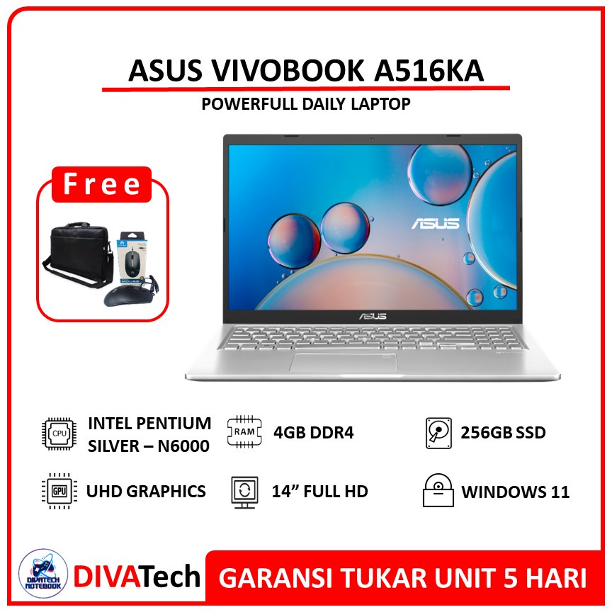 Asus Vivobook A516/A516KA Pentium Silver N6000 4GB 256GB 15.6FHD W11 | Laptop Asus