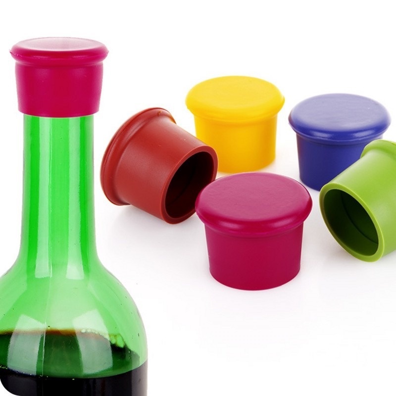 5pcs / Set Stopper Botol Wine Bahan Silikon Food Grade Warna Acak Untuk Dapur