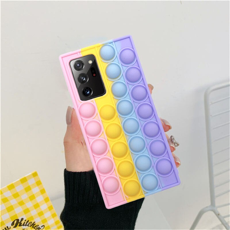 Pop it Case for Samsung Galaxy A03S Note 20 Ultra Note10 Note9 S21 Plus S20 S20FE S9 S8 J4 J6 Plus Rainbow Reliver Stress Push it Bubble Fidget Toys Phone Cover BY