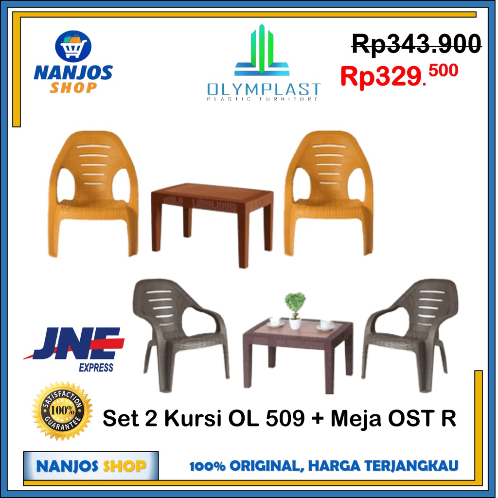 [ FREE ONGKIR &amp; BISA COD ] JNE SET 2 Kursi OLYMPLAST OL 509 Kursi Santai + 1 Meja OST R Meja