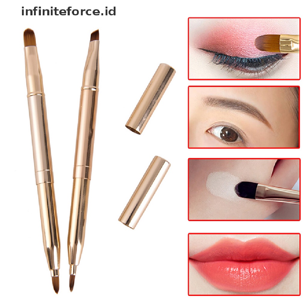 Infiniteforce.id Brush Makeup Retractable Kepala Ganda Untuk Eyeshadow / Eyeliner / Alis / Bibir