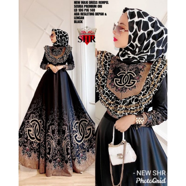 READY NEWW ORY SHR MAXI DRESS U REMPEL-Maxi hitam neww