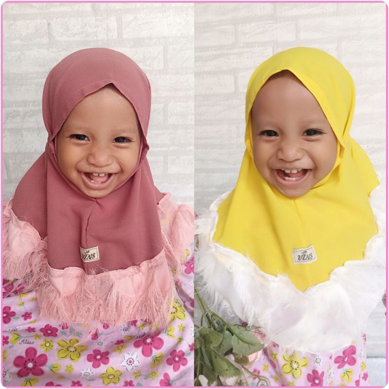 hijab bayi bergo tali REMPEL BULU-BULU usia 0-3th