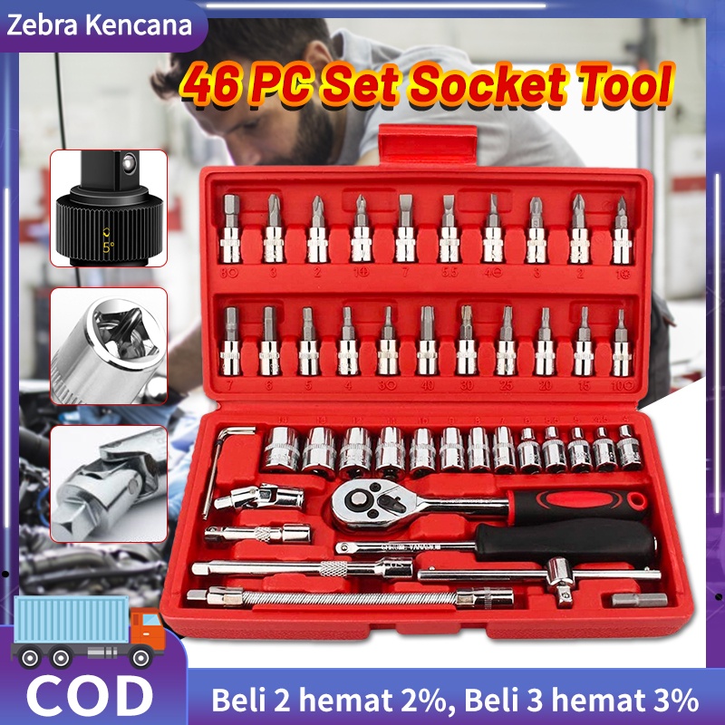 46 pc set socket  1 4    full lengkap socket tool kit pas ring  motor mobil kunci socket wrench pas 