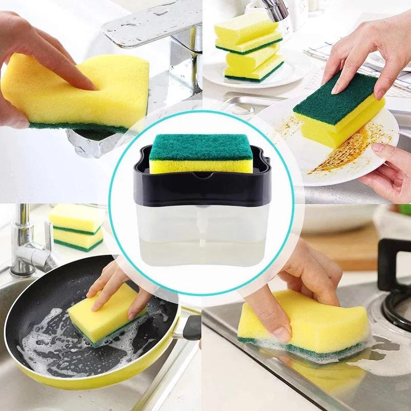 automatic soap liquid kitchen dispenser sponge / spons box set cuci piring otomatis pressure pump