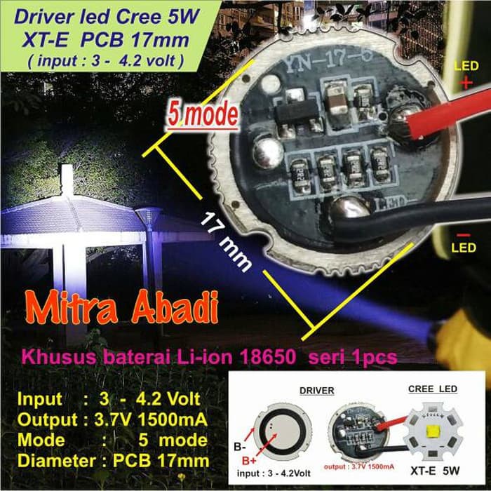 LED DRIVER CREE 5 WATT XT-E 1500 MA DIAMETER 17 MM TANPA CASINGELKT_309
