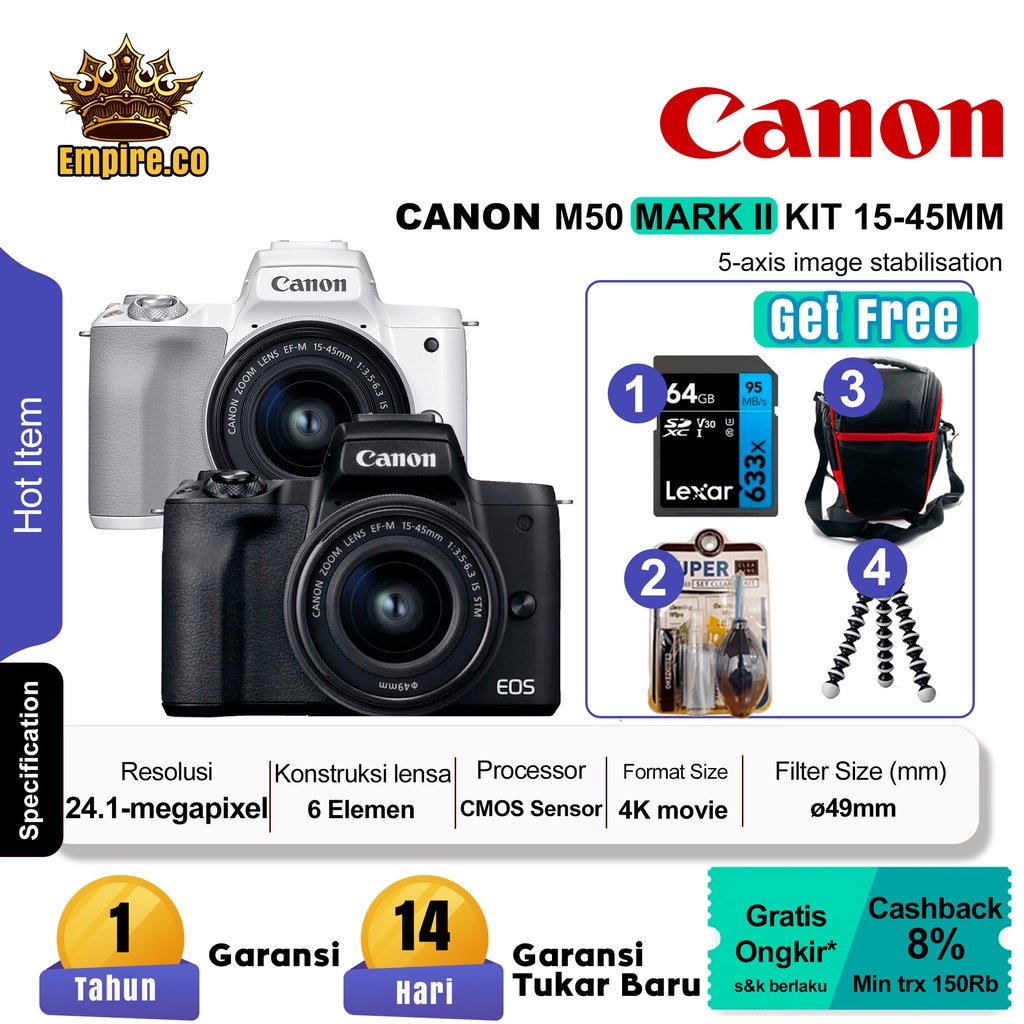 Canon EOS M50 Mark II Kit 15-45mm Mirrorless Digital Camera