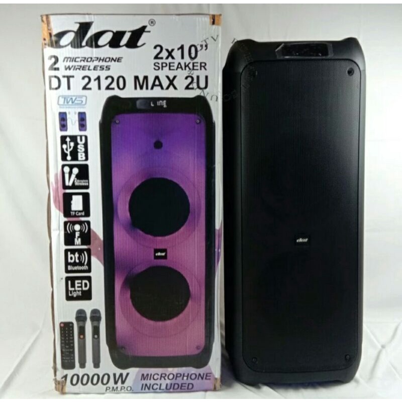 Speaker Portable Party Dual 2x10"inch Woofer DAT DT-2120 MAX 2U -- USB+SD Card+Bluetooth